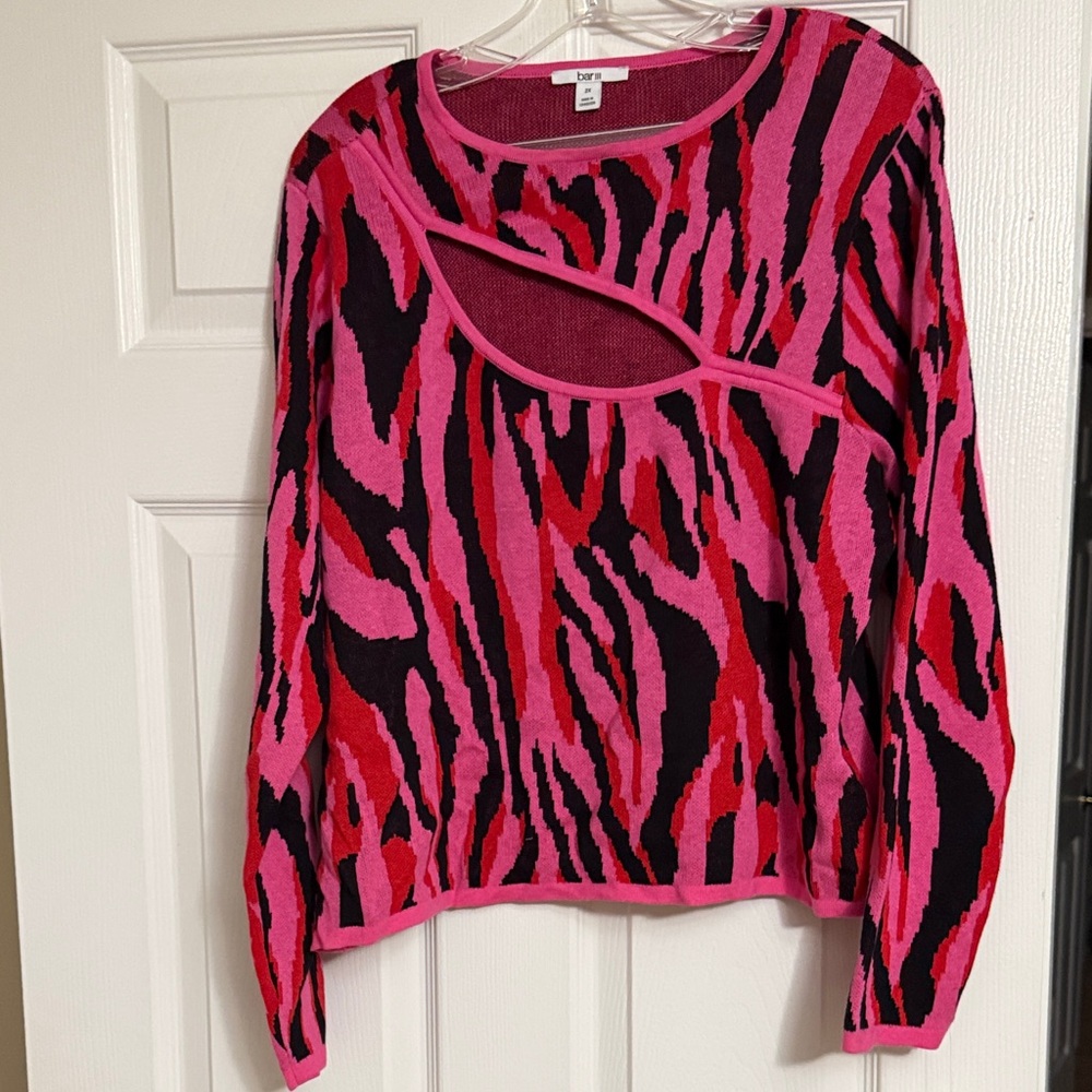 Vday Vibrant Pink and Black Patterned Sweater, New